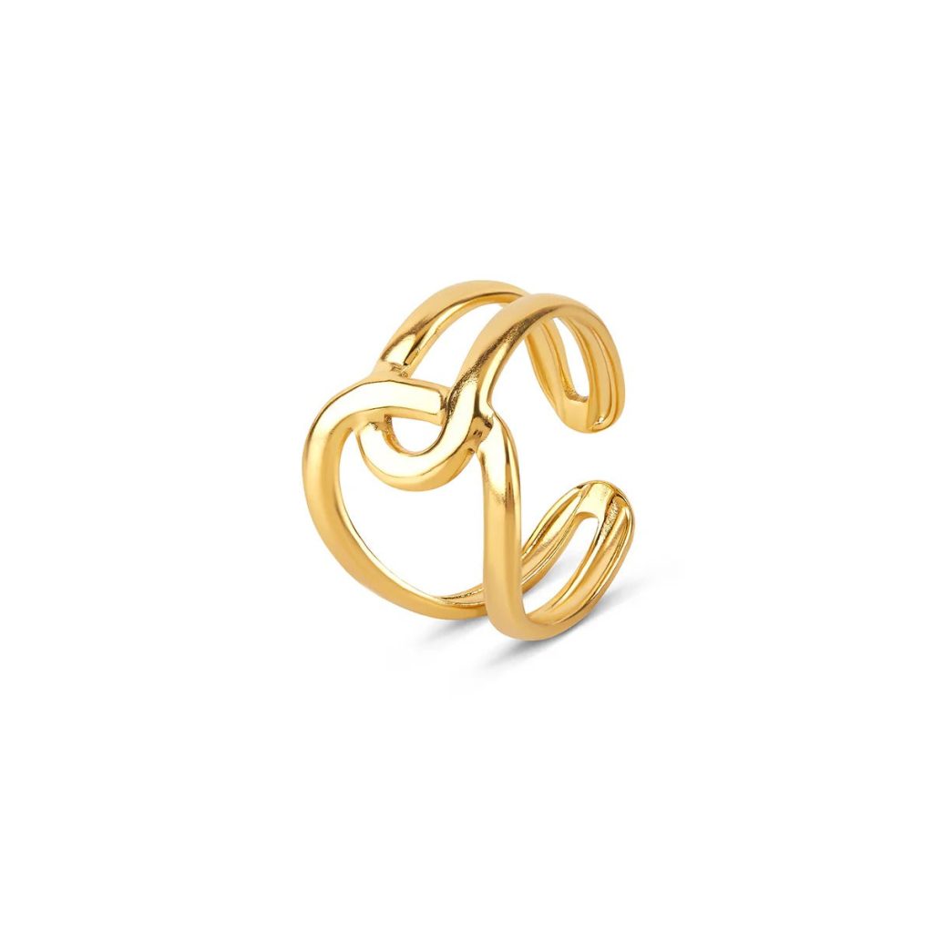 Anel Abstrato Elos Ajustável Banhado em Ouro 18K
