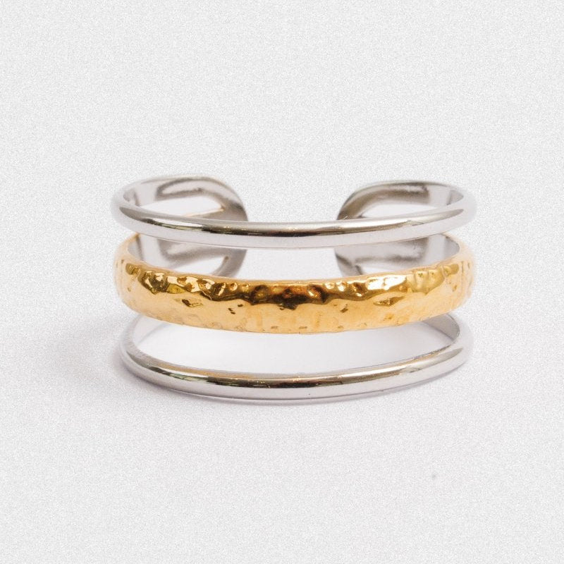 Anel Aura Ajustável com Mix de Banhos Dourado e Prata