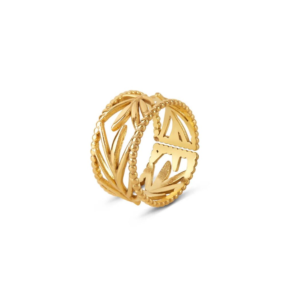 Anel Botânico Ajustável Banhado em Ouro 18K