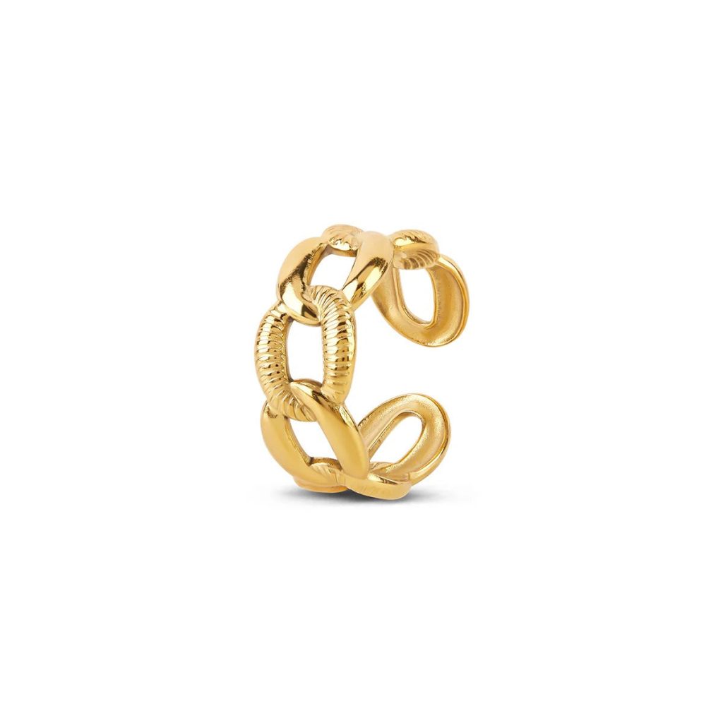 Anel Corrente Bold Ajustável Banhado em Ouro 18K