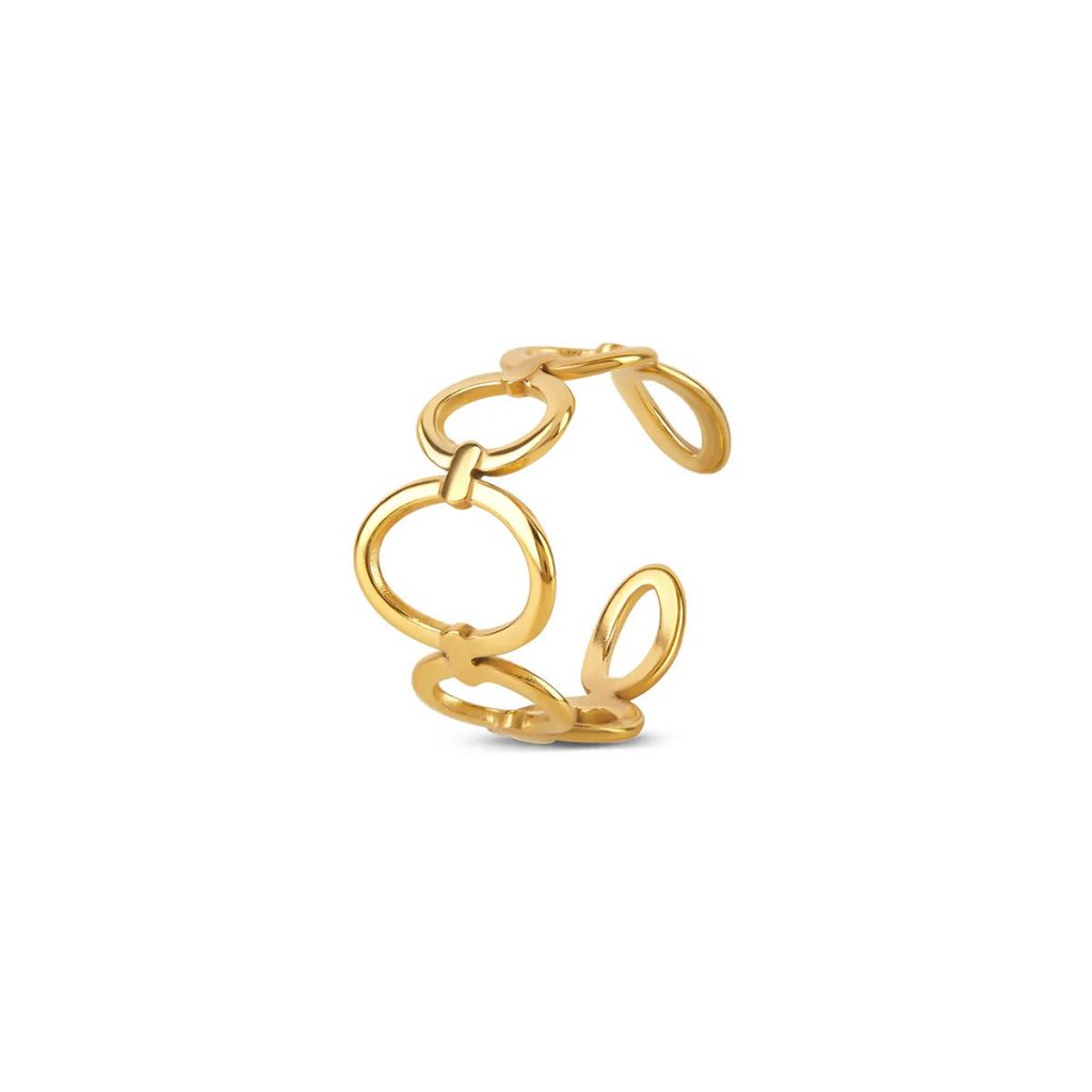 Anel Elos Vazados Ajustável Banhado em Ouro 18K