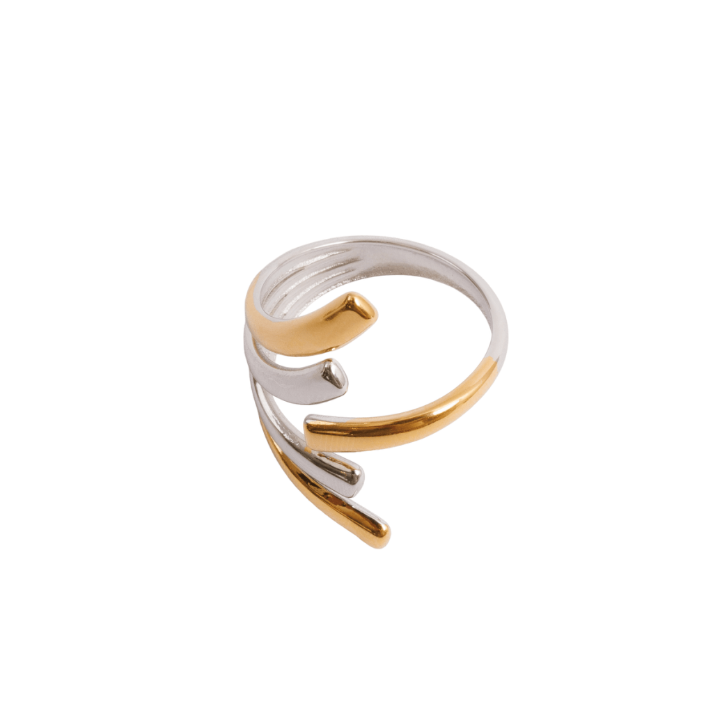 Anel Flow Ajustável com Mix de Banhos Dourado e Prata