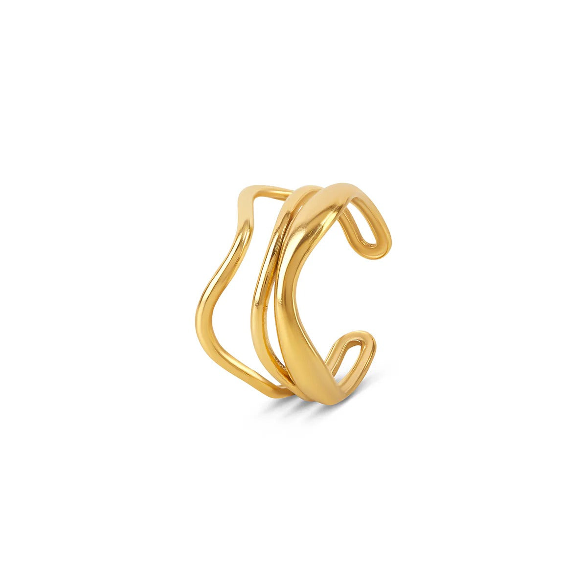 Anel Ondas Ajustável Banhado em Ouro 18K