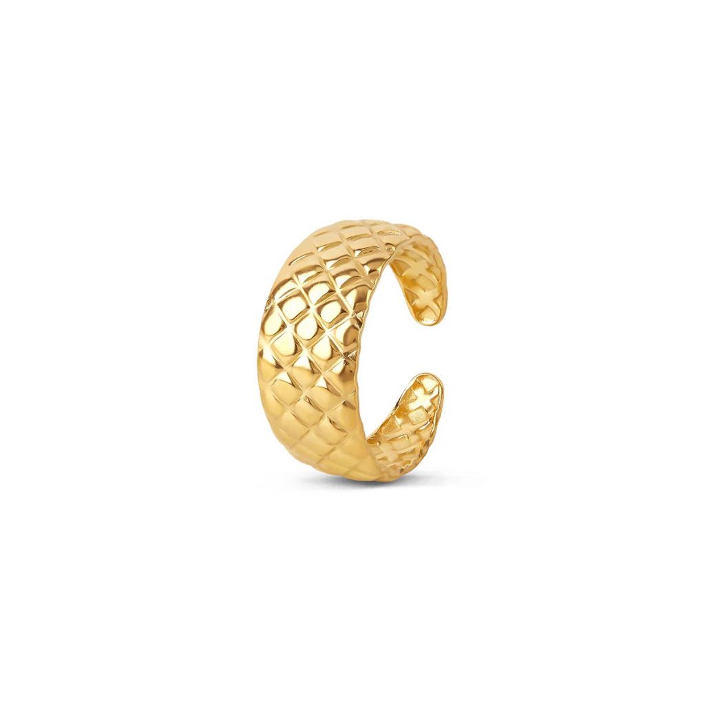 Anel Trama Luxuosa Ajustável Banhado em Ouro 18K