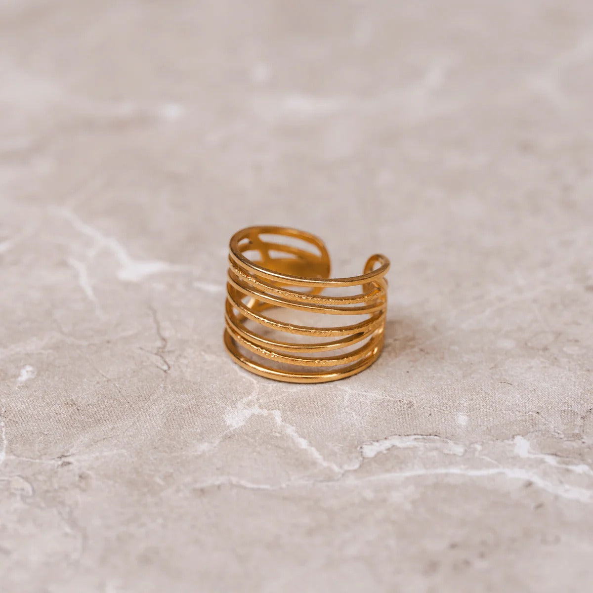 Anel Tramas Ajustável Banhado em Ouro 18K