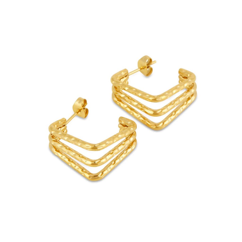 Brinco Amelie Triplo Divisões Banhado em Ouro 18K
