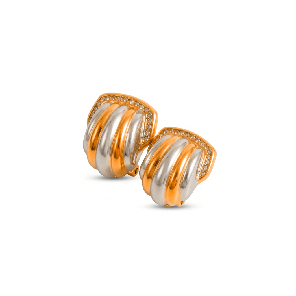 Brinco Dome Cristal com Mix de Banhos Dourado e Prata