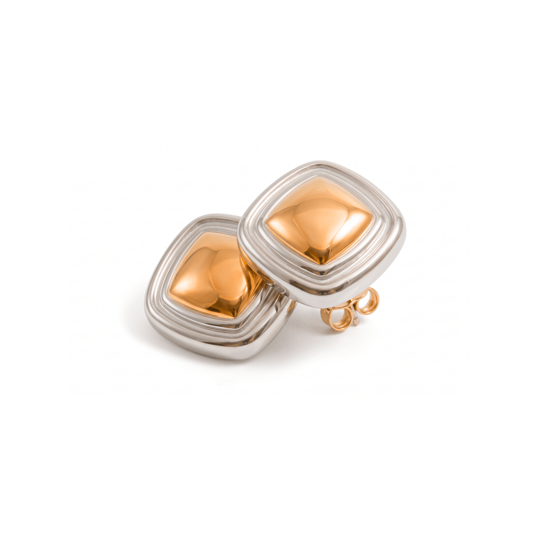 Brinco Square Lumière com Mix de Banhos Dourado e Prata
