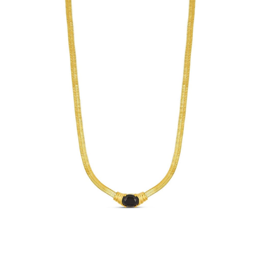 Colar Malha Pedra Ônix Banhado em Ouro 18K