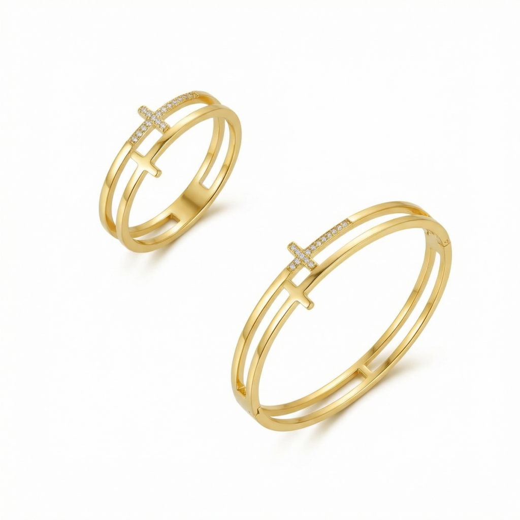 Conjunto Cruz Banhado em Ouro 18K