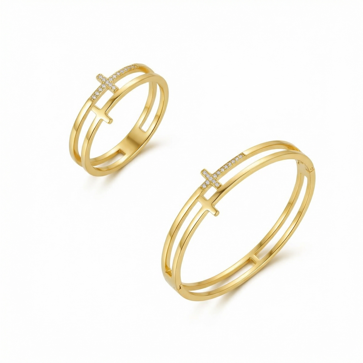 Conjunto Cruz Banhado em Ouro 18K