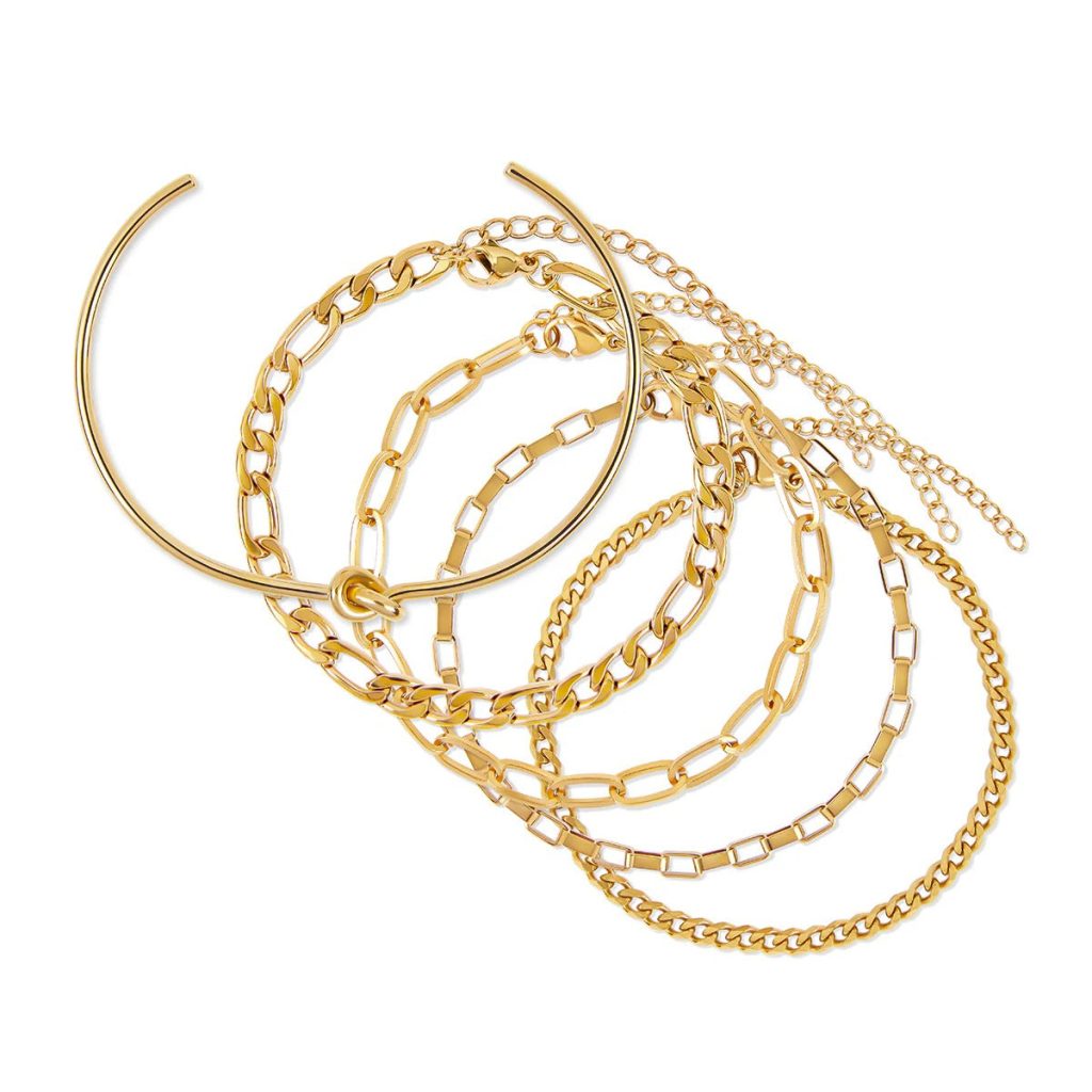 Kit Pulseiras Elegance & Bracelete Nó Banhado em Ouro 18K
