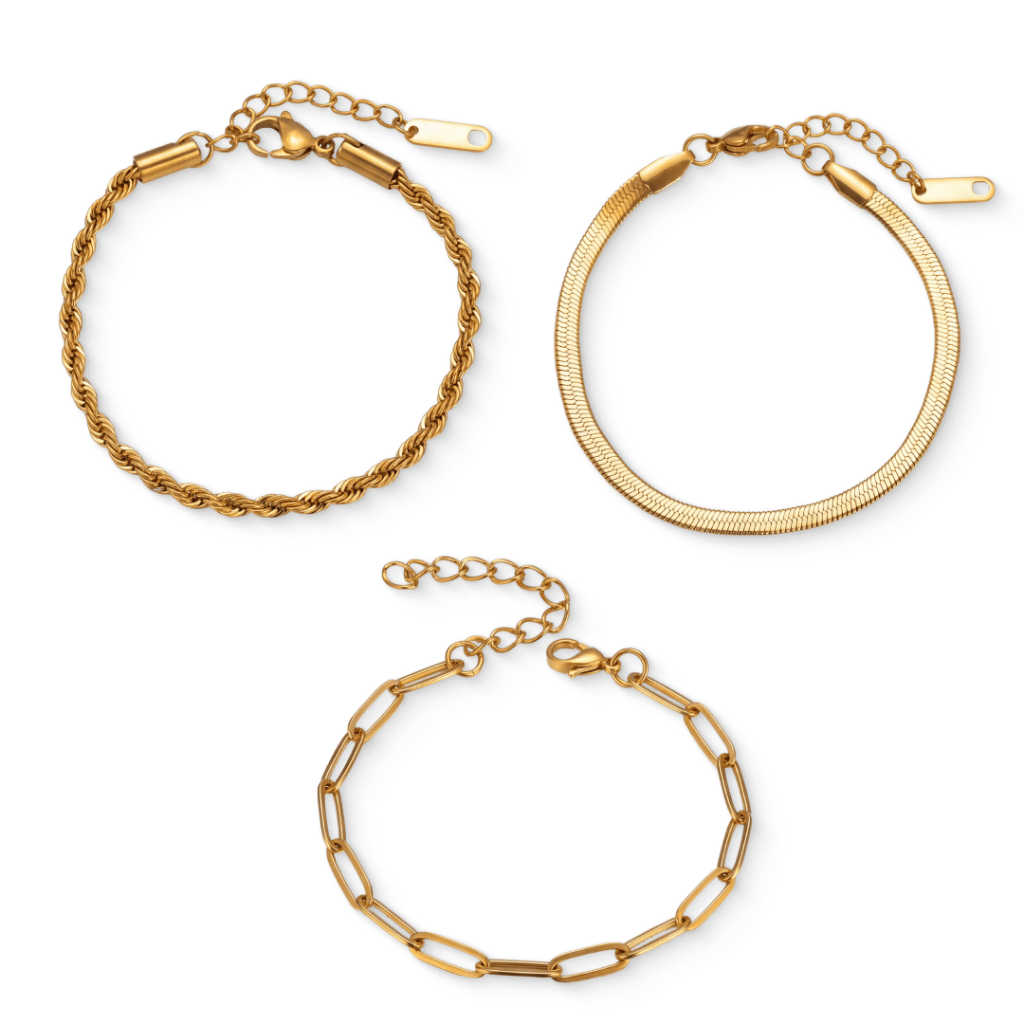 Kit Pulseiras Essential Banhado em Ouro 18K