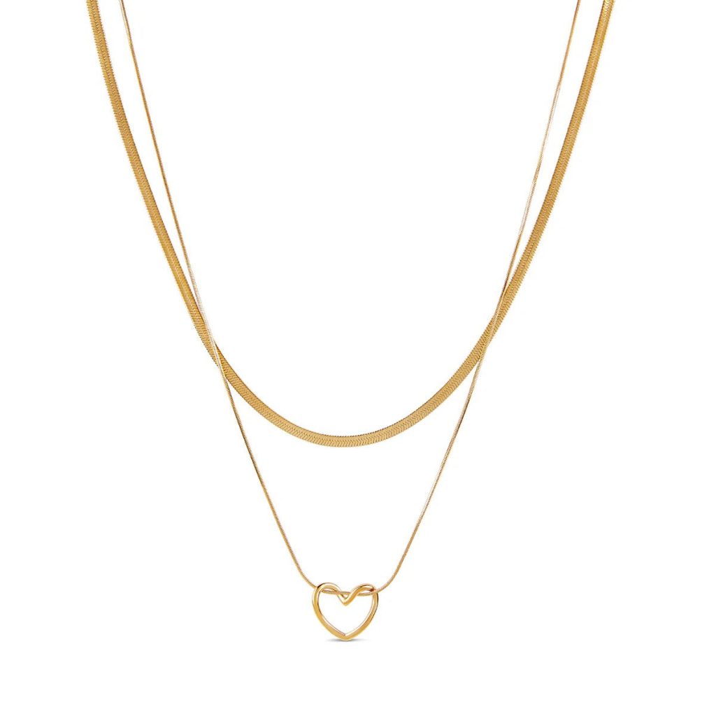 Mix de Colares Coração Minimalista Banhado em Ouro 18K