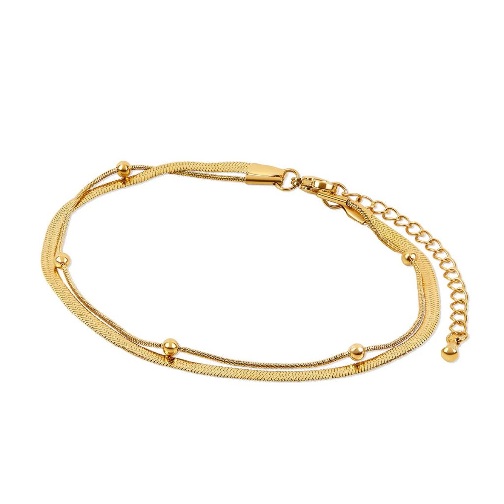 Tornozeleira Dupla Ball Banhada em Ouro 18K